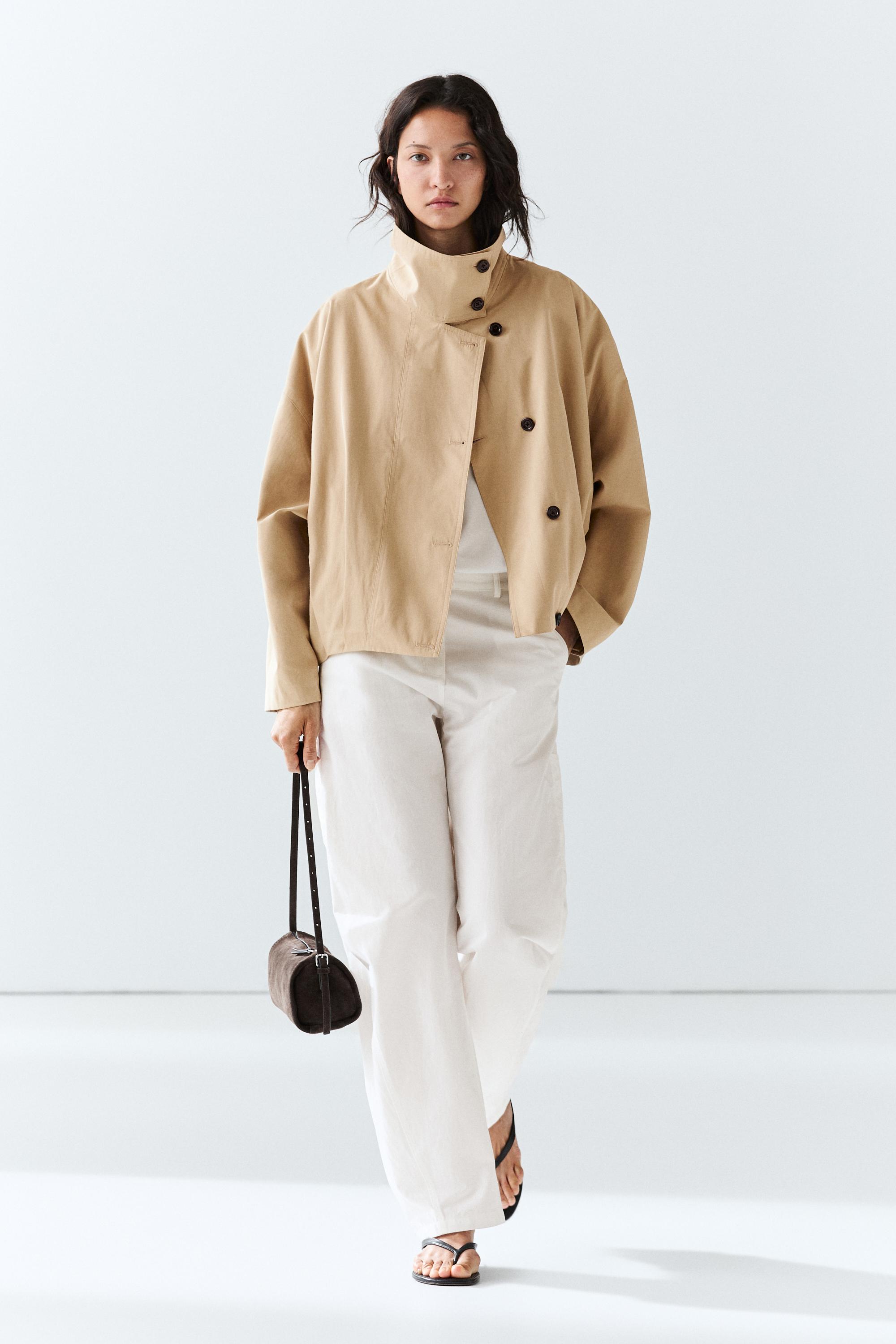 Pleated stand-collar bomber jacket